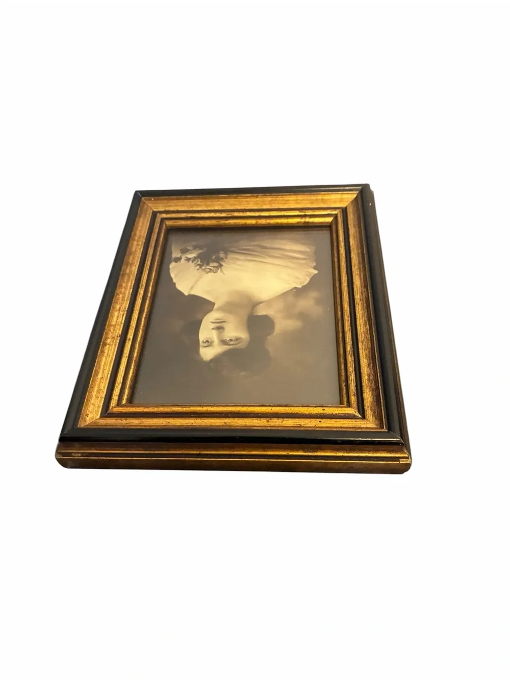 Vintage Ornate Black and Gold Framed Portrait of a Woman Sepia Wall Art